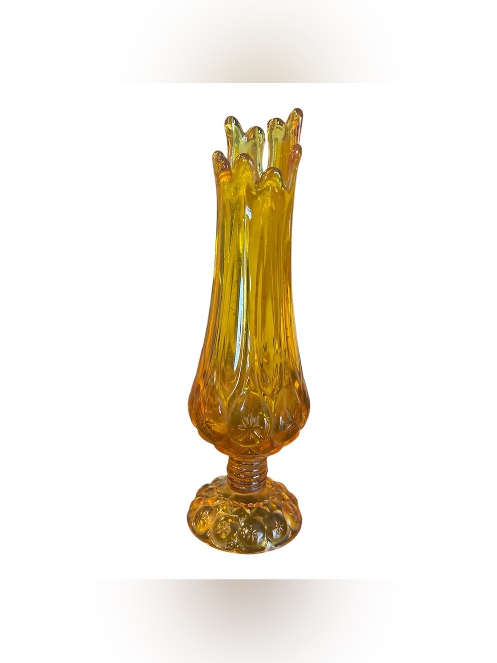Kanawha Glass Swung Amber Vase Moon & Stars 11.5” Mid Century Modern VTG Read